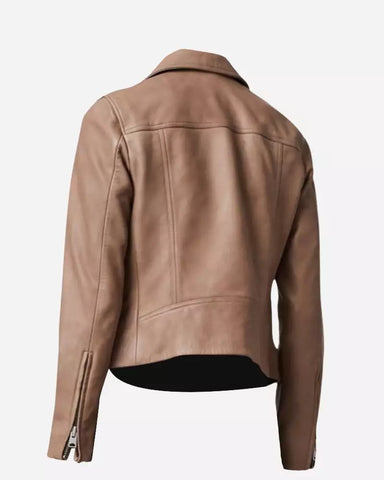 Emily Beige Motorcycle Leather Jacket