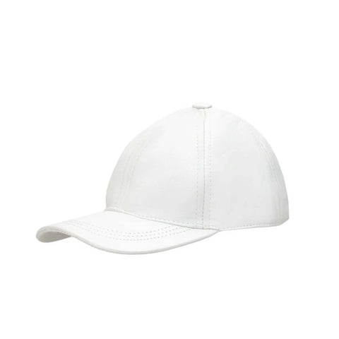 Genuine Leather Adjustable Clip White Baseball Cap