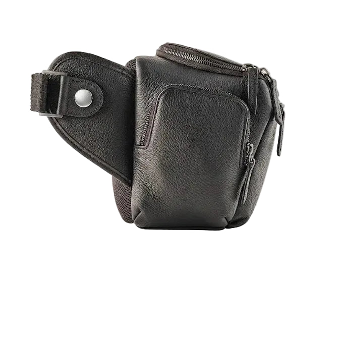 Genuine Leather Long Travel Sling Large Black Camera Bag