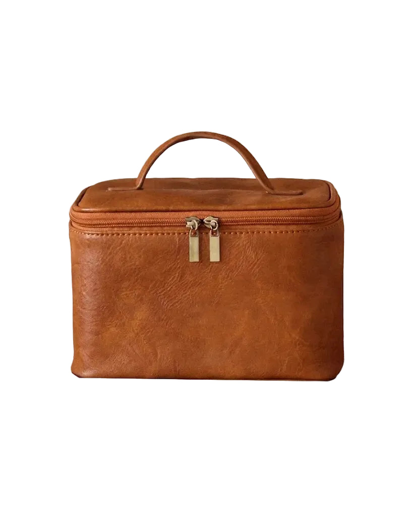 Genuine Leather Madeleine Vegan Leather Brown Beauty Bag