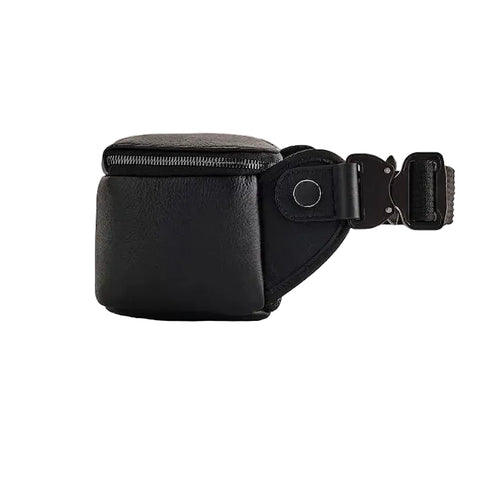 Genuine Leather Long Travel Sling Small Black Camera Bag