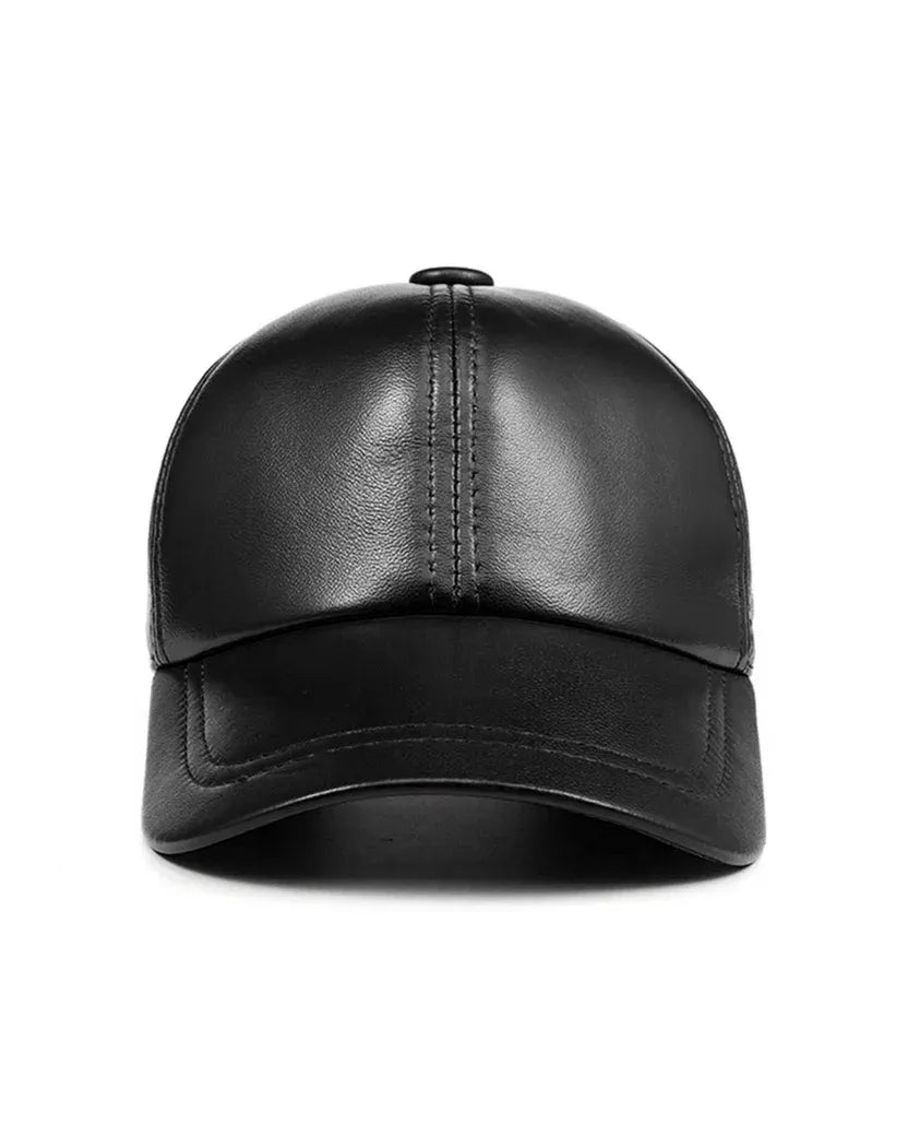 Genuine Sheep Leather Adjustable Baseball Black Cap