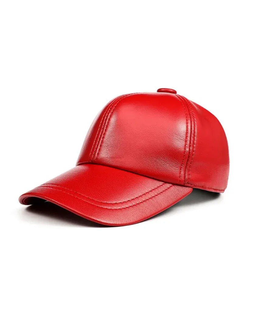 Genuine Sheep Leather Adjustable Baseball Red Cap