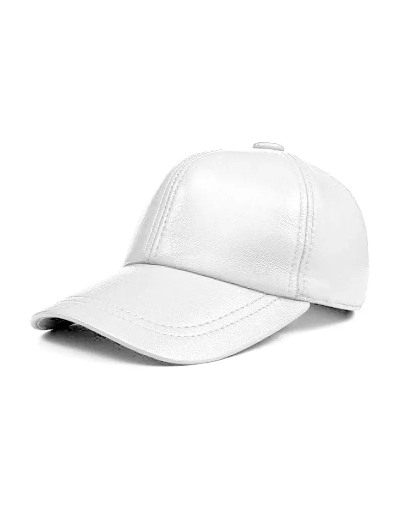Genuine Sheep Leather Adjustable Baseball White Cap