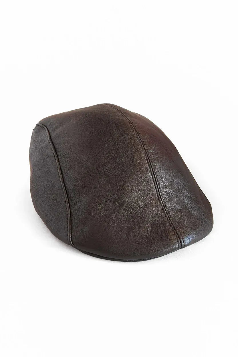 Genuine Sheep Leather Adjustable Brown Cabbie Hat