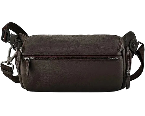 Genuine Leather Long Travel Sling Large Dark Brown Camera Bag
