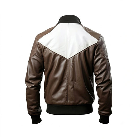 Men’s White and Brown Home Run Hero Bomber Jacket