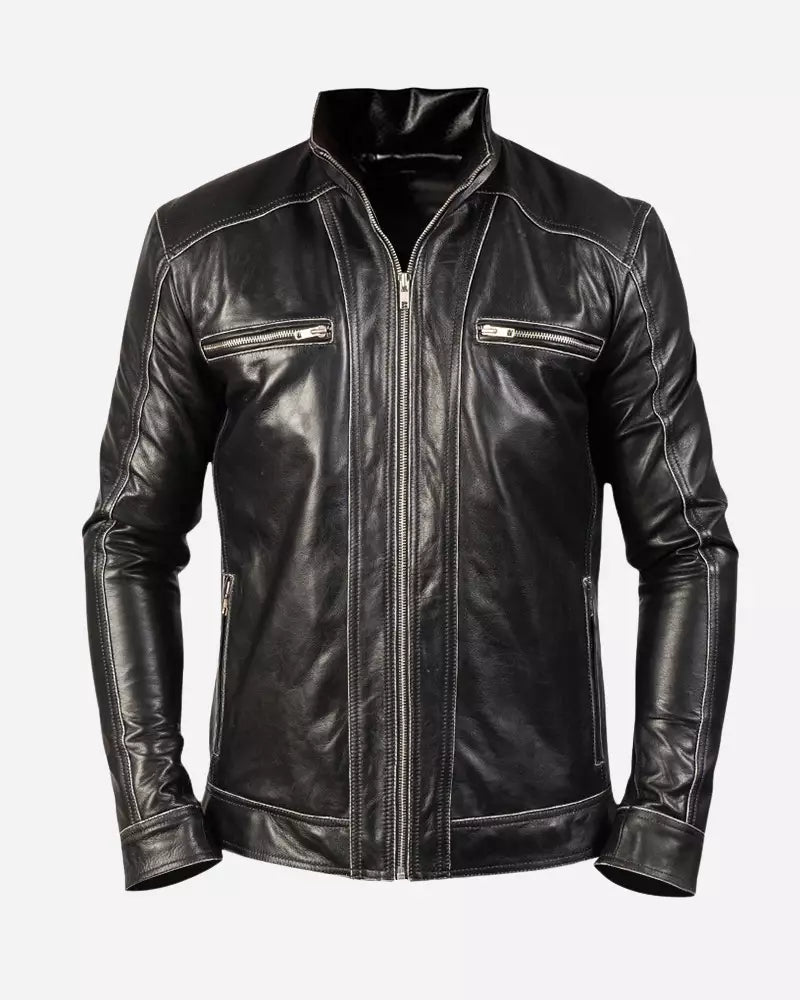 Men Hudson Black Biker Jacket