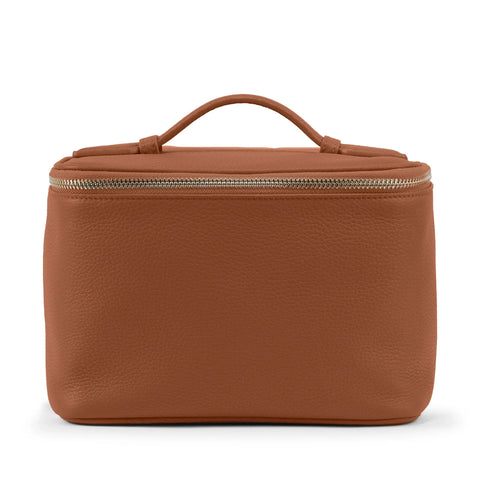 LayFlat Vanity Premium Brown Leather Medium Train Case