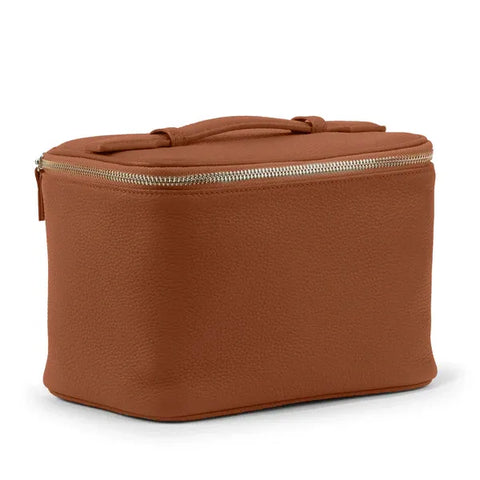 LayFlat Vanity Premium Brown Leather Medium Train Case