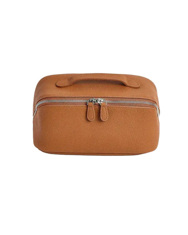 LayFlat Vanity Premium Brown Leather Cosmetic Bag
