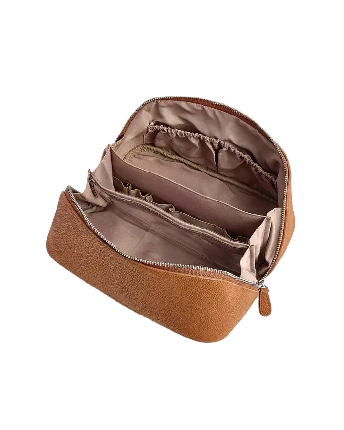 LayFlat Vanity Premium Brown Leather Cosmetic Bag