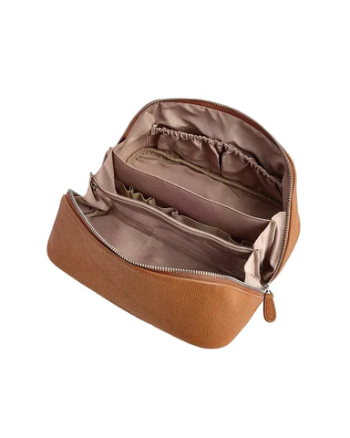 LayFlat Vanity Premium Brown Leather Cosmetic Bag