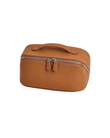 LayFlat Vanity Premium Brown Leather Cosmetic Bag