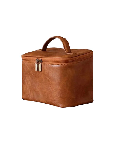 Genuine Leather Madeleine Vegan Leather Brown Beauty Bag