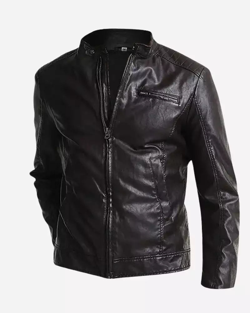 Mark Brown Leather Cafe Racer Jacket