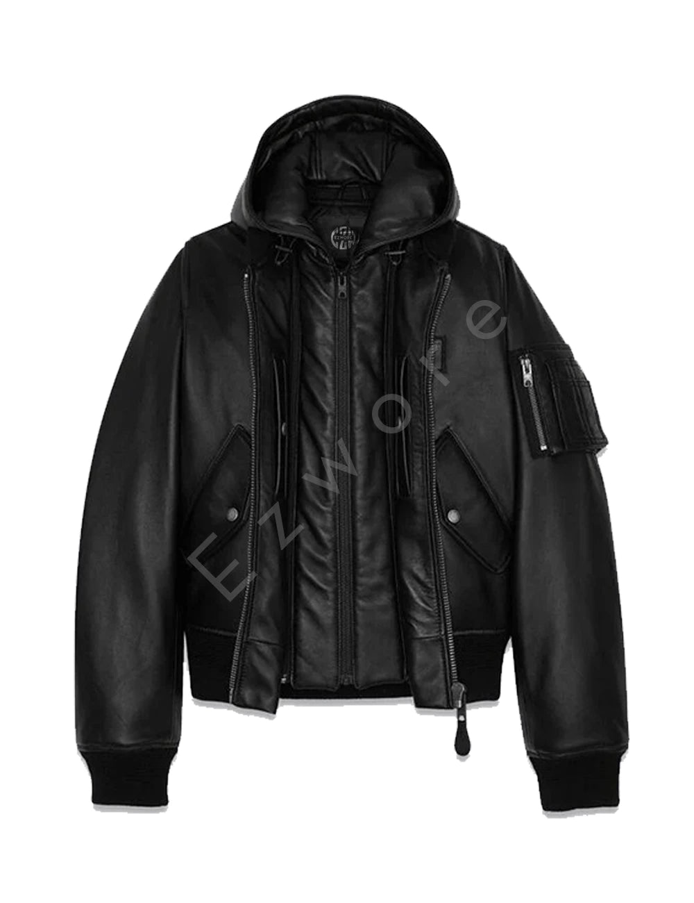 Men Black Bomber Leather Jacket