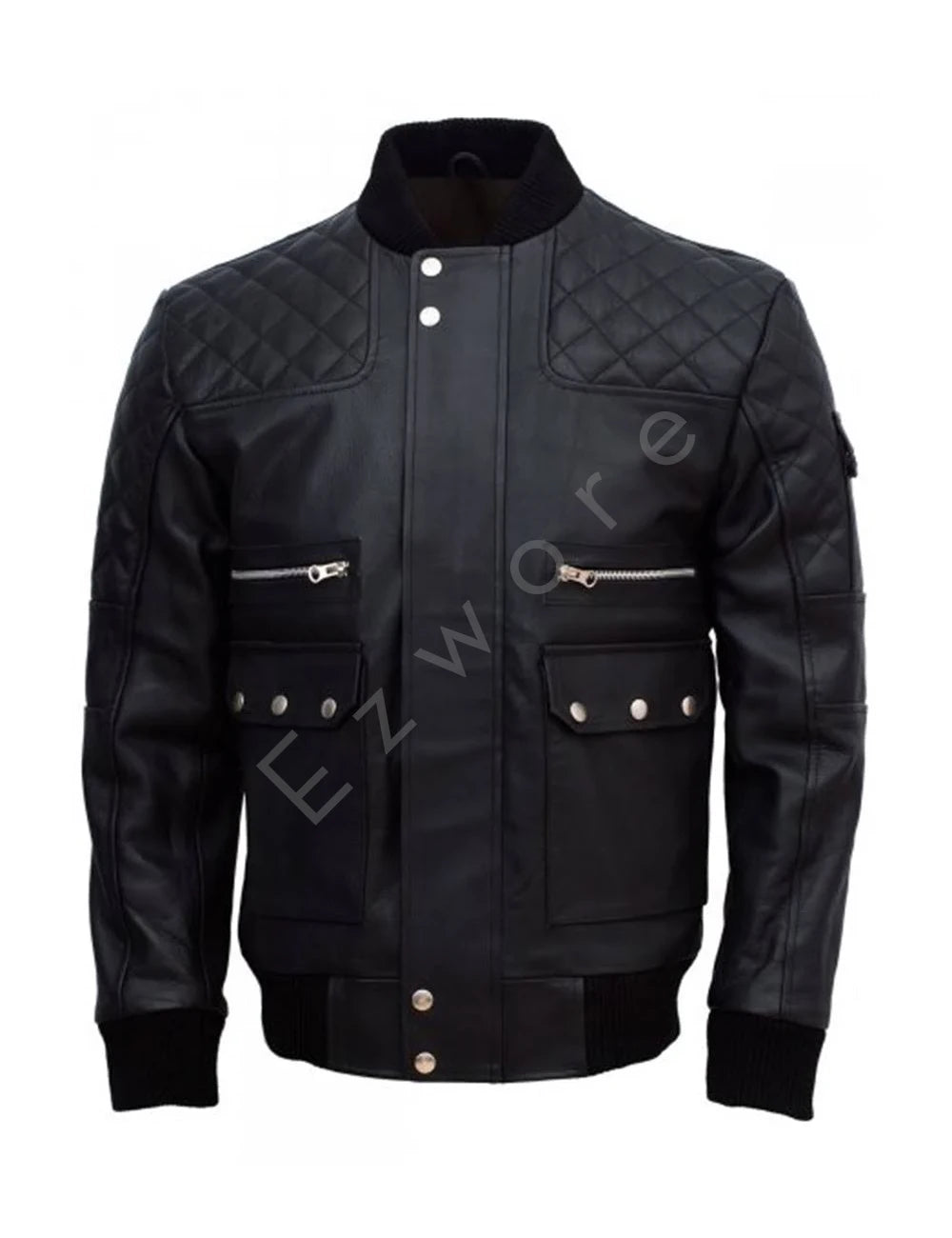 Men Black Classic Bomber Leather Jacket
