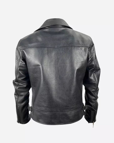 Men Black Cowhide Leather Harrington Jacket