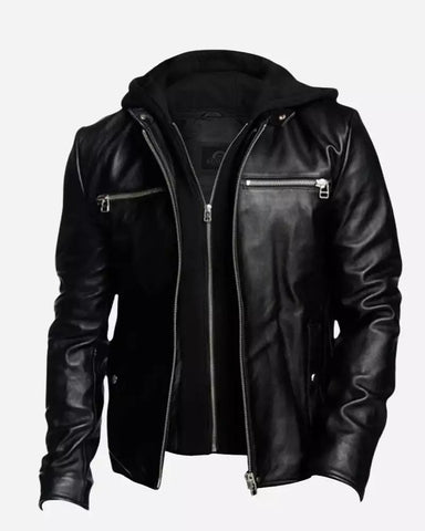 Men Black Detachable Hooded Jacket