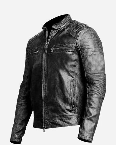 Men Black Genuine Biker Jacket