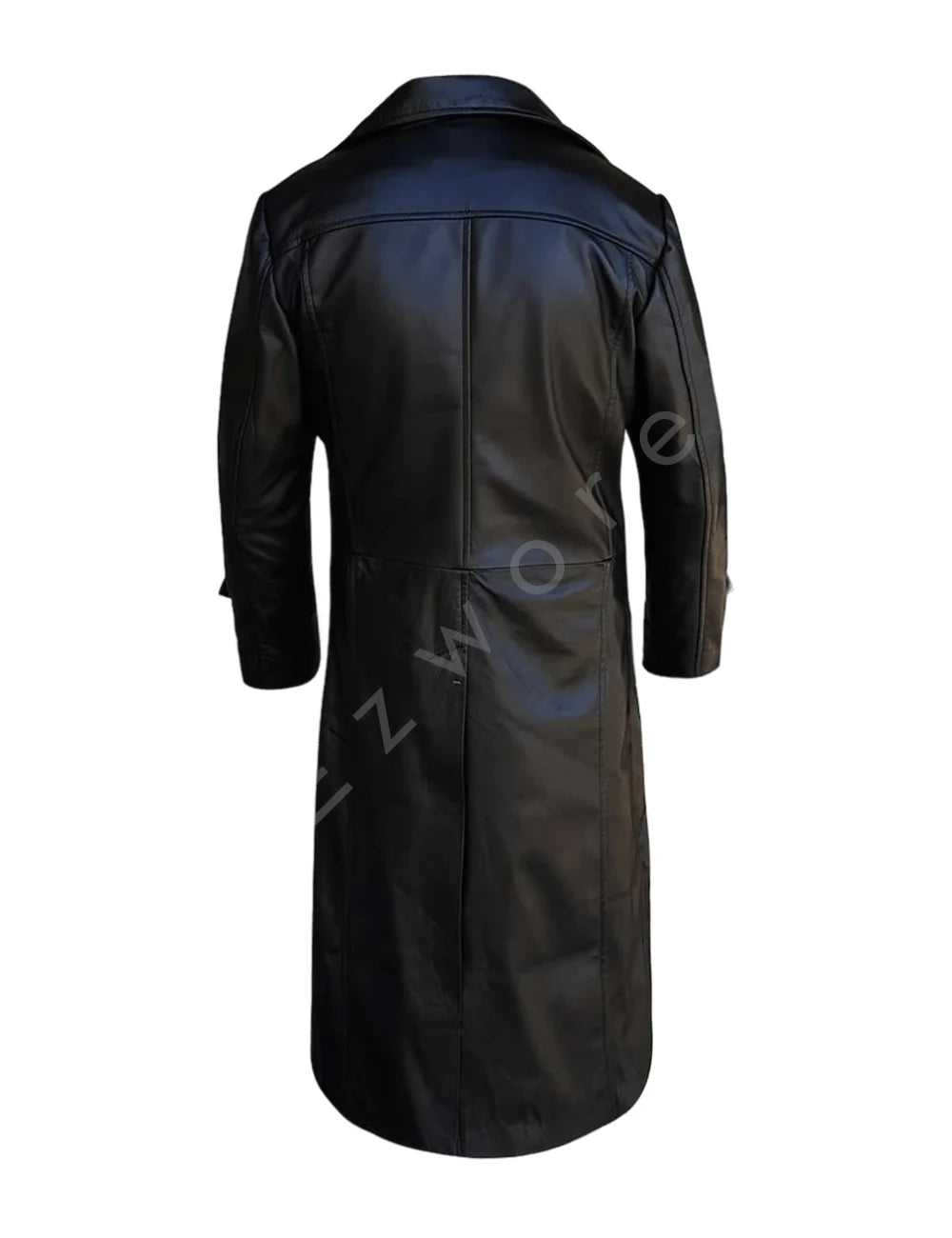 Black Leather Duster Trench Coat For Men