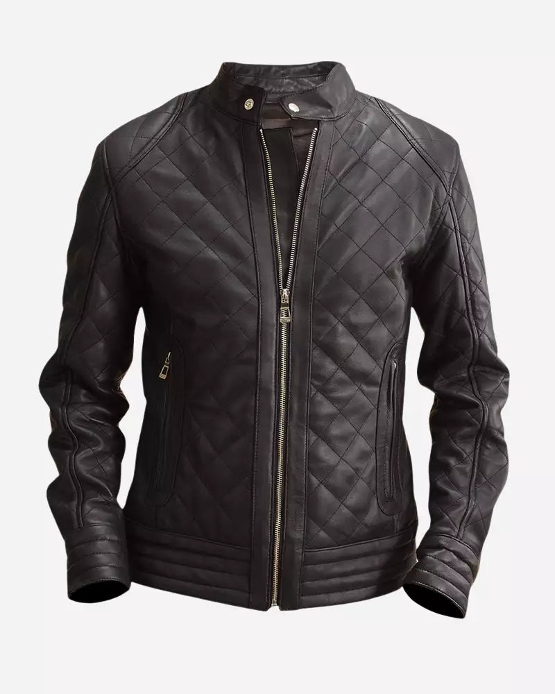 Mens Black Leather Quilted Jacket