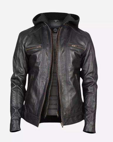 Men Black Leather Racing Jacket