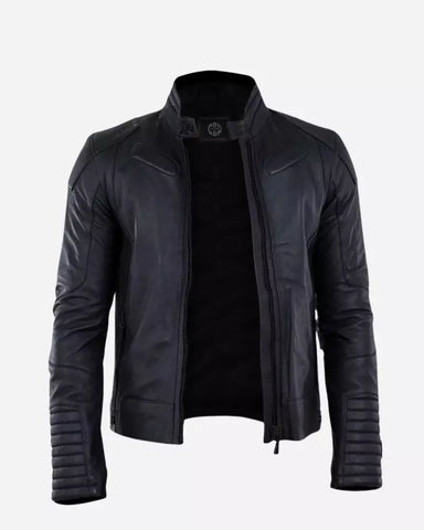 Men Cafe Racer Black Padded Jacket