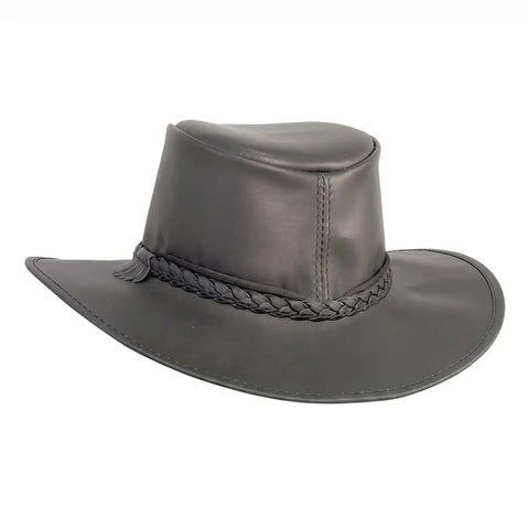 Mens Bomber Black Crushable Leather Outback Hat