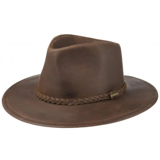 Mens Bomber Brown Annville Leather Hat