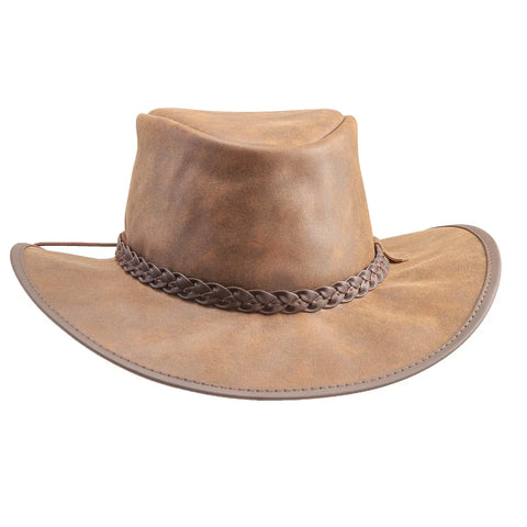 Mens Bomber Brown Crushable Leather Outback Hat