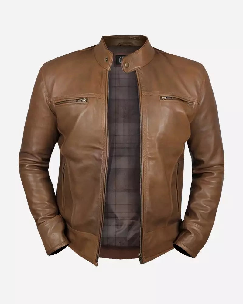 Men Camel Dodge Biker Jacket