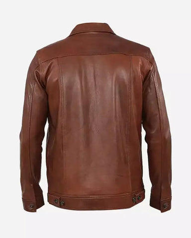 Men Cyrus Brown Leather Racer Jacket