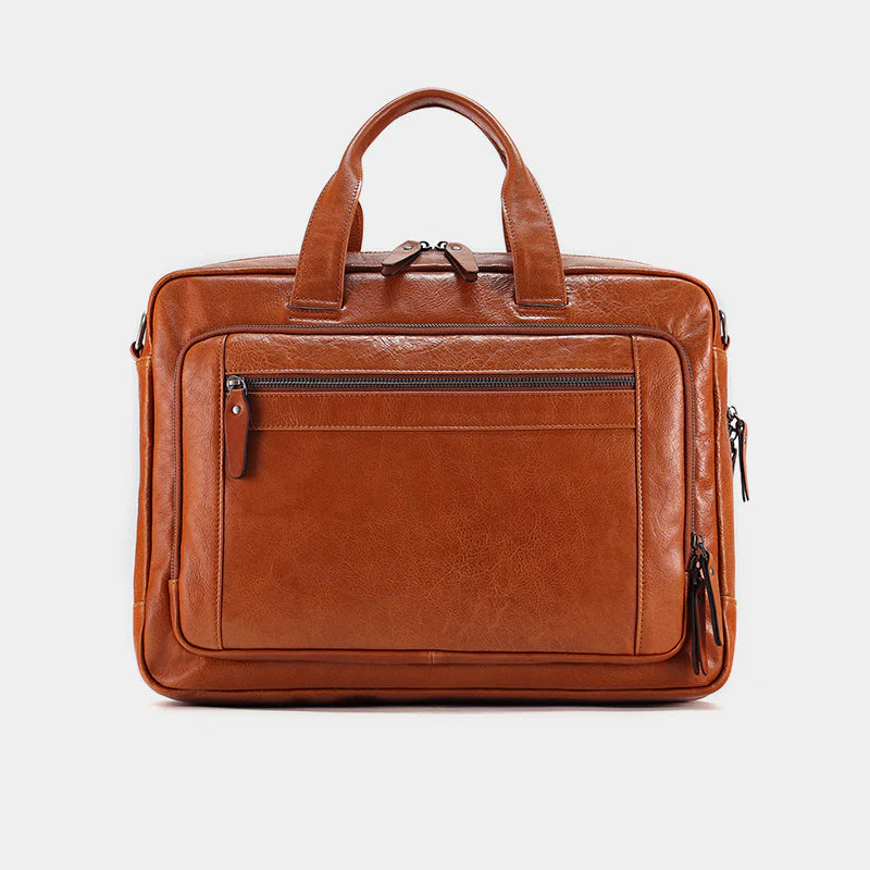 Everyday Brown Leather Laptop Satchel For Mens