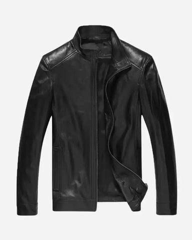 Men Fashion Leather Stand Vintage Motorcycle Jacket