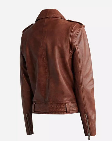 Women Genuine Brown Motorcycle Jacket