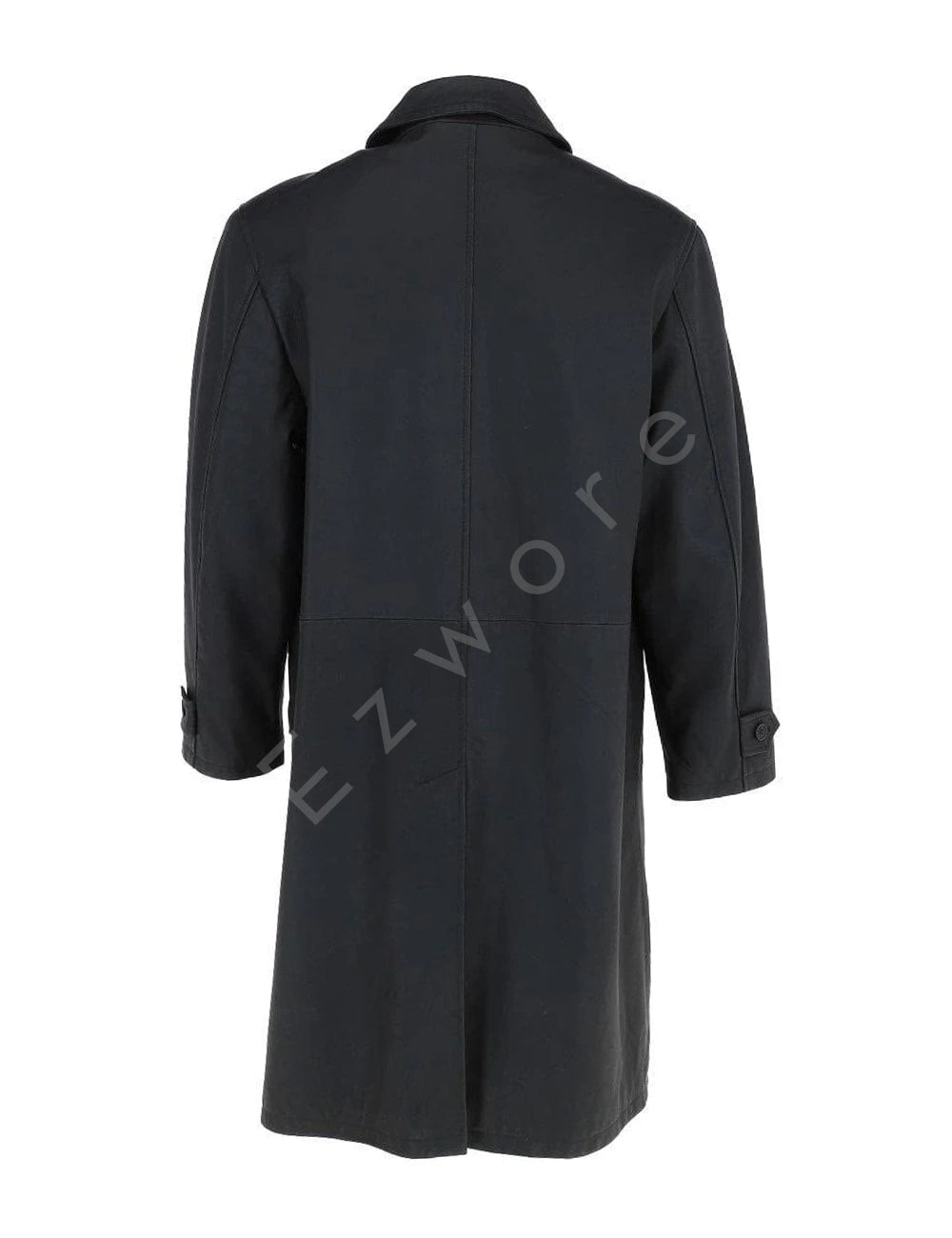 Men's Knee Nappa Black Leather Overcoat