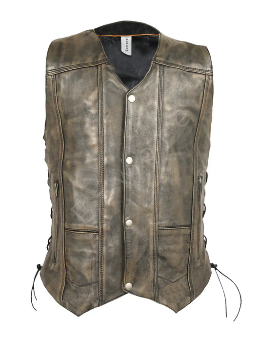 Men Leather Distressed Brown Vest