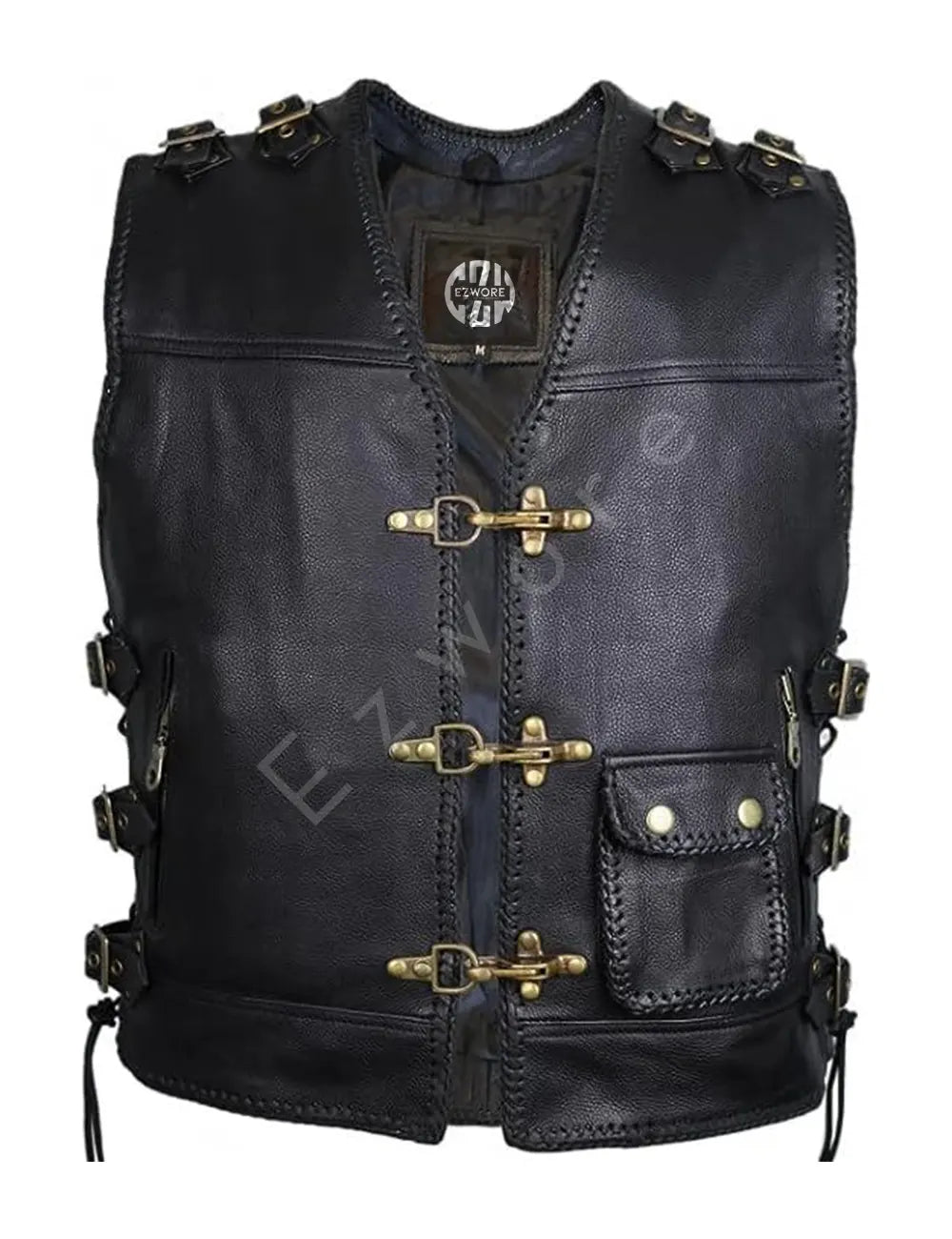 Men Leather Heavy Rocker Biker Vest