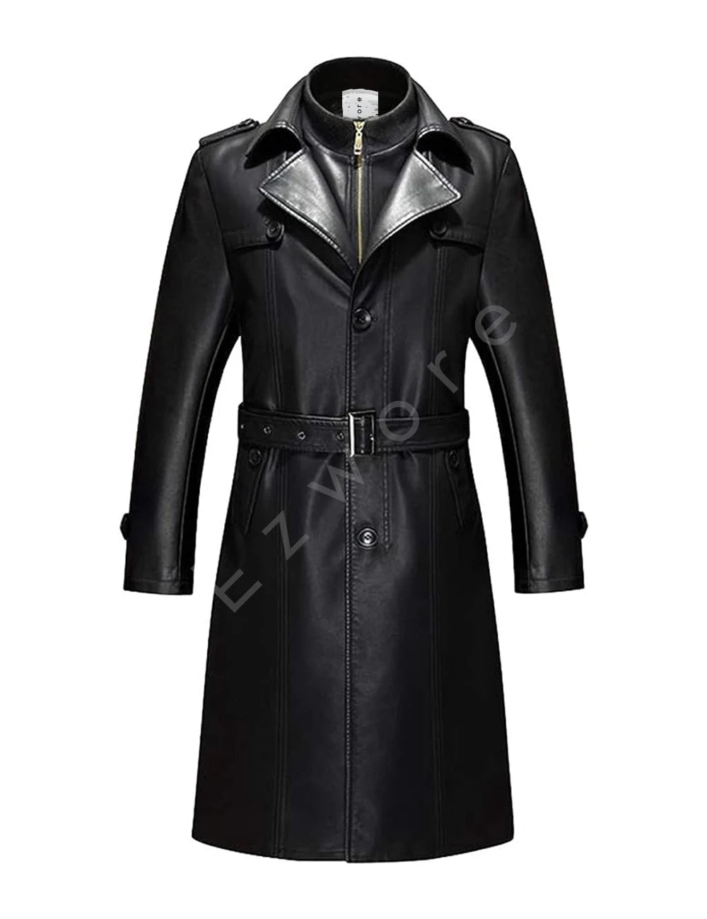 Men Long Leather Trench Coat