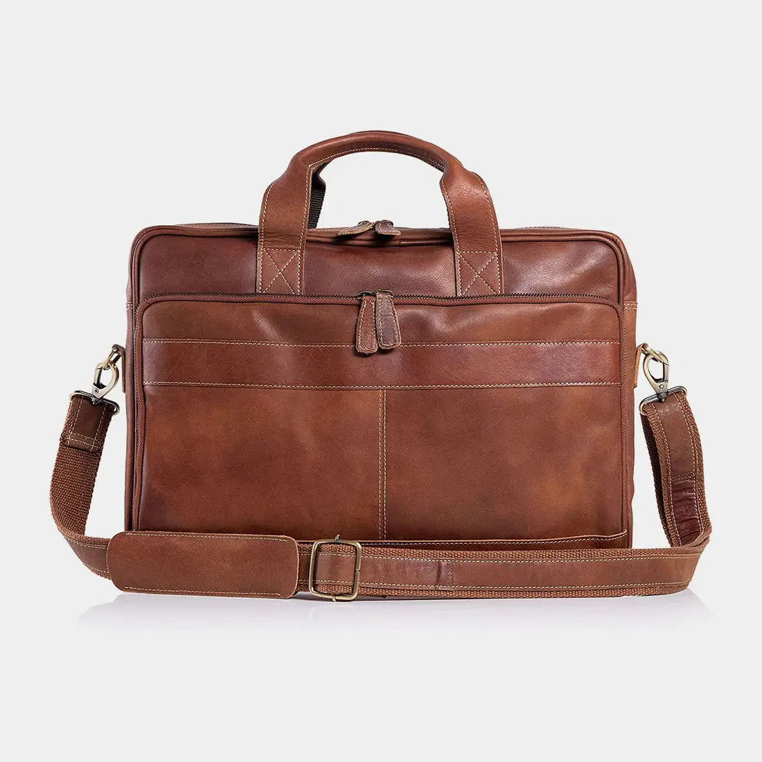 Mens Slim Brown Leather Laptop Satchel