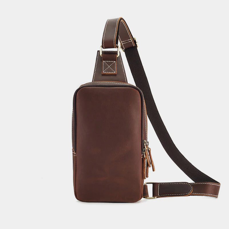 Men Sling Brown Leather Satchel