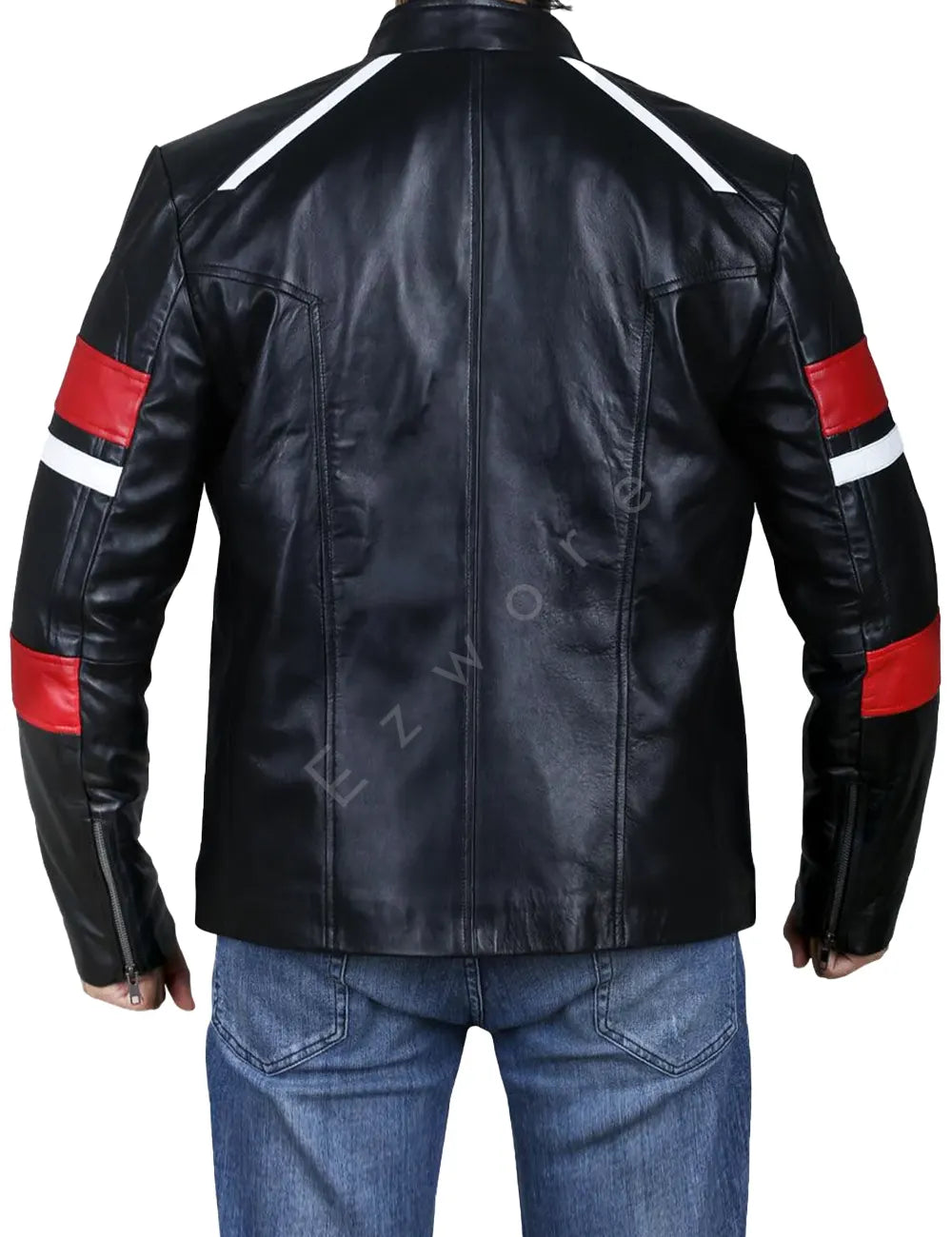 Mens Stripe Leather Classic Biker Jacket