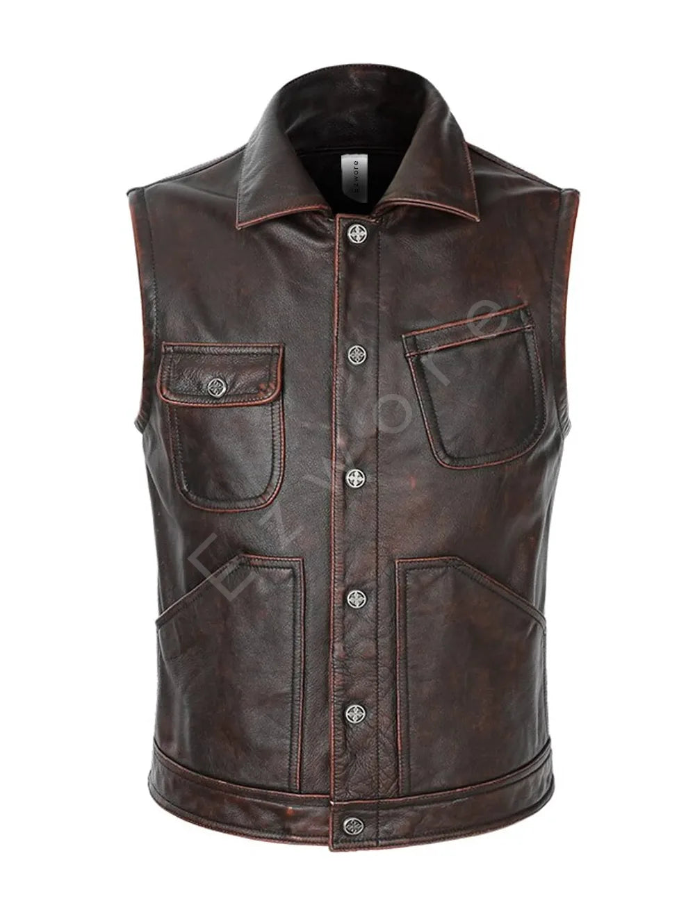 Men Vintage Brown Biker Leather Vest