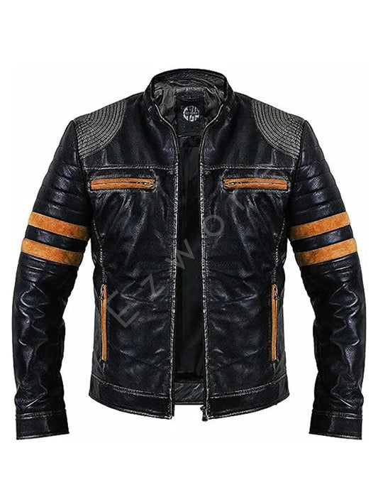 Men Vintage Cafe Racer Leather Jacket