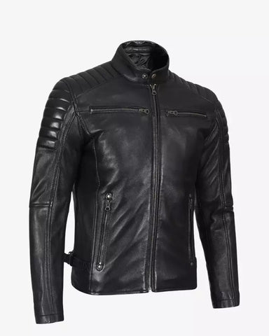 Mens Black Cafe Racer Leather Jacket