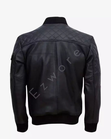 Men Black Classic Bomber Leather Jacket