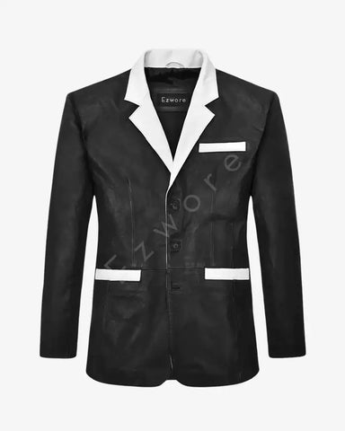 Men Black Hampton Leather Blazer