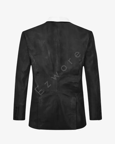 Men Black Hampton Leather Blazer